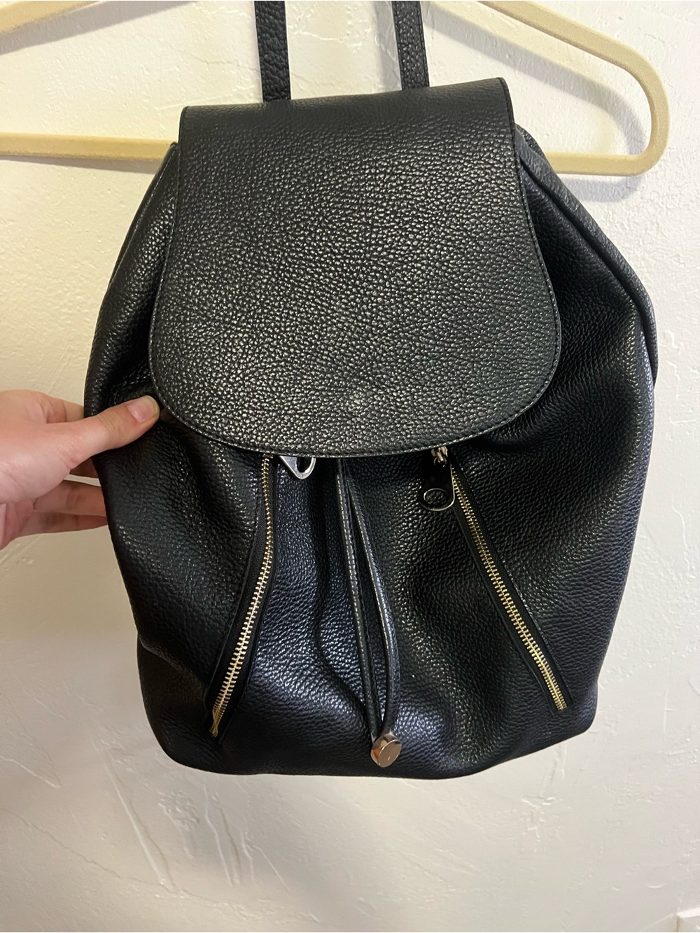 Black Leather Backpack bucket Purse